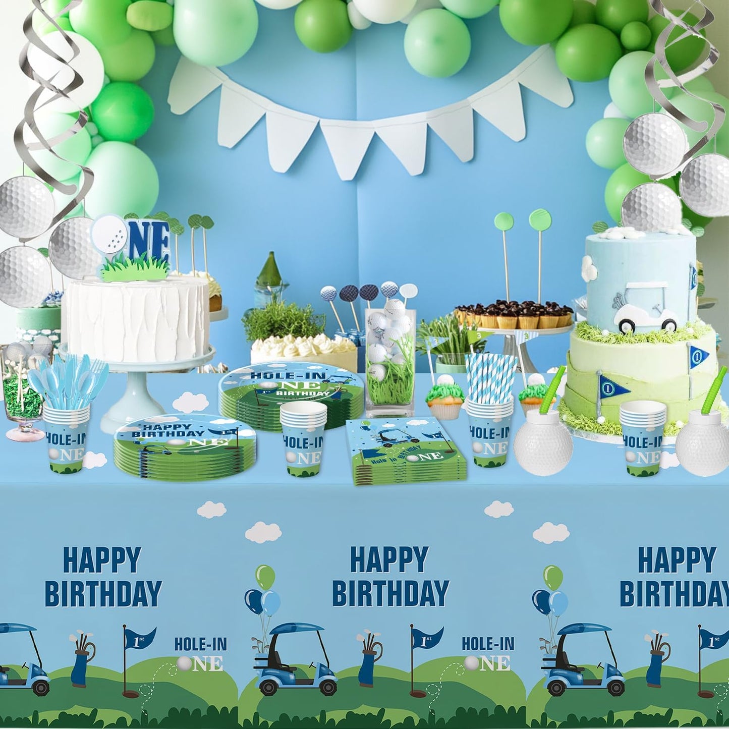 Xigejob Golf First Birthday Plates And Napkins Party Supplies - Golf Hole In One Birthday Decorations Tableware, Paper Plate, Cup, Napkin, Cutlery, Kids 1st Table Decorations | Serve 24