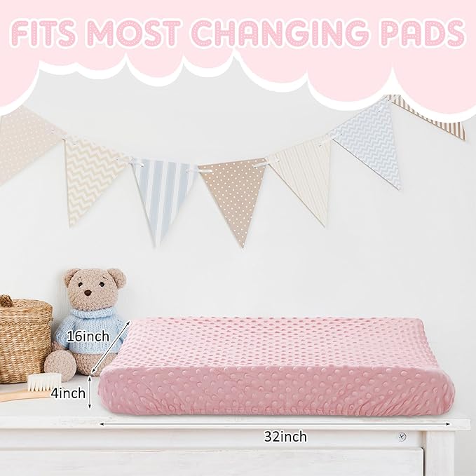 Peryiter 4 Pcs Changing Pad Cover 16 x 32 Inch Ultra Soft Dots Plush Changing Table Covers for Baby Girls and Boys(Pink Series Colors,Flower)