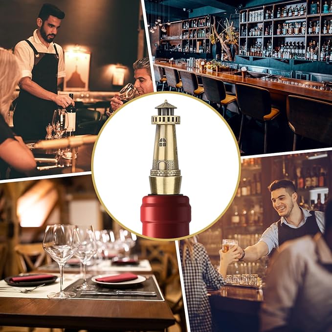Nautical Lighthouse Wine bottle Stopper for Wine Champagne, Lighthouse Gifts Wine Gifts for Men Women Pharos Lovers, Wine Saver, Wine Accessories, Bronze