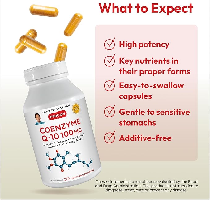 ANDREW LESSMAN Coenzyme Q-10 100 mg 180 Capsules - Essential for Energy Production and Optimum Key Organ Function, Anti-Oxidant Support, Depleted by Aging, Plus B-Complex. Easy to Swallow Capsules