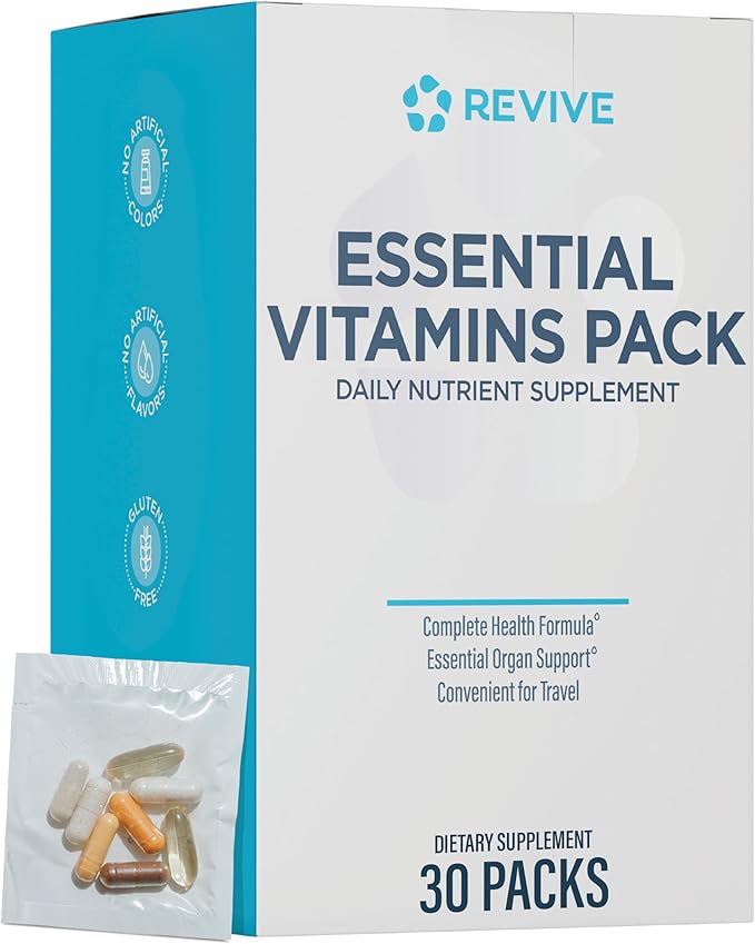 Revive MD Essential Vitamin Packs for Women & Men, Vitamins Pack Daily Nutrient Supplement - Travel-Friendly Multivitamin Packets with Arjuna & Turmeric Extract Support Heart, Joint, & Organ Health
