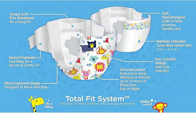 Comfees Premium Baby Diapers with Total Fit System for Boys & Girls, Size 6, 92Count