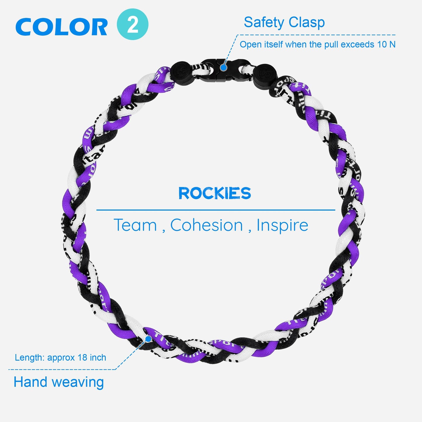 SUPBOMM 3 pcs Baseball Rope Necklaces, League Team Colors Braided Necklace, Baseball Team Gifts, Rockies
