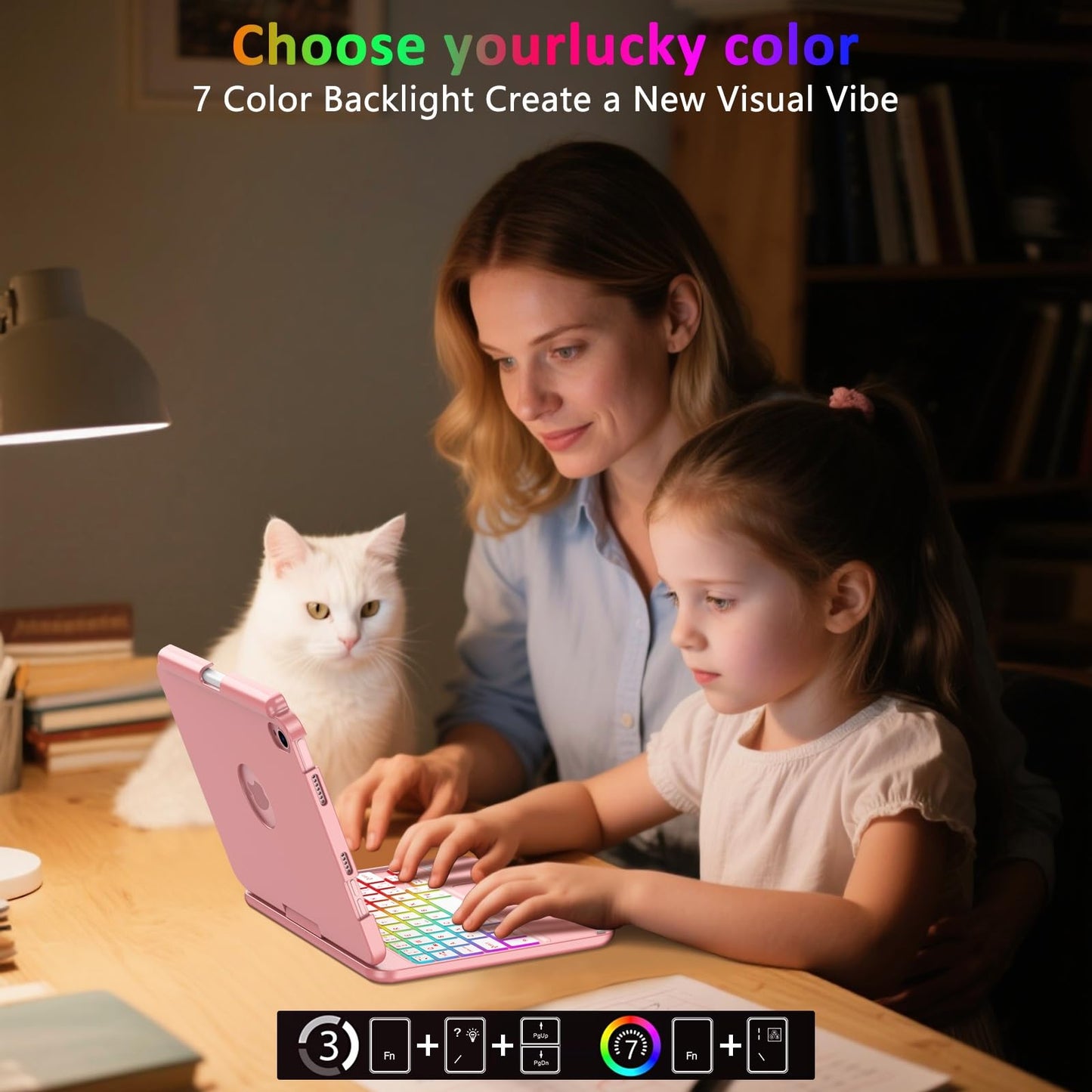 Fuwang Touchpad Keyboard Case For Ipad Mini 7 A17 Pro 2024 & Mini 6Th Generation 2021 8.3 Inch - 360 Rotate 7 Color Backlit Keyb
