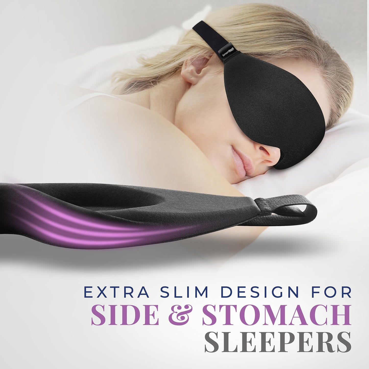 SmartRest Sleep Mask [2 Pack] - Eye Mask for Sleeping - Ultra Lightweight for Side Sleepers, Contoured, 100% Blackout Sleeping Masks for Women and Men, Blindfold and Eye Covers - S1 Black