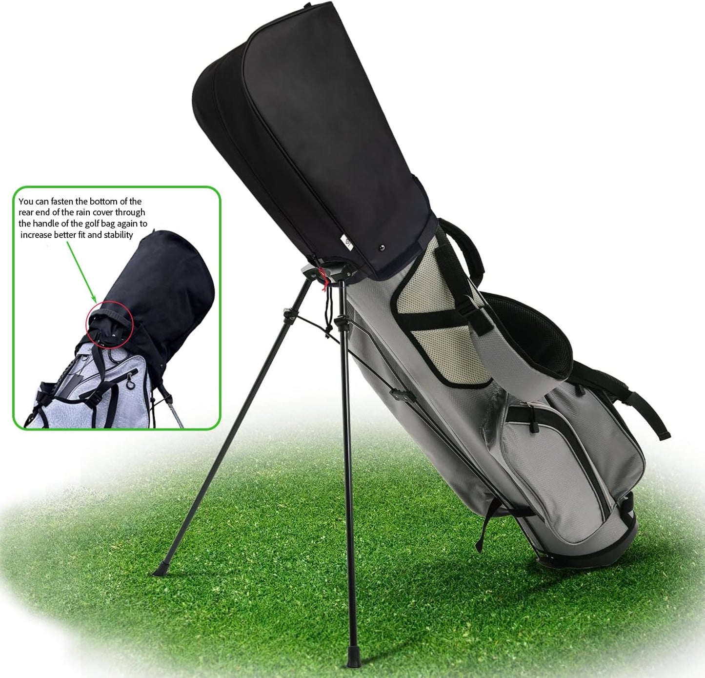 Eudora Golf Bag Rain Cover Heavy Duty Waterproof/UV Resistance Universal Fit for 8.5-9.5 inch Golf Club Head Covers (Adjustable Hood cover)