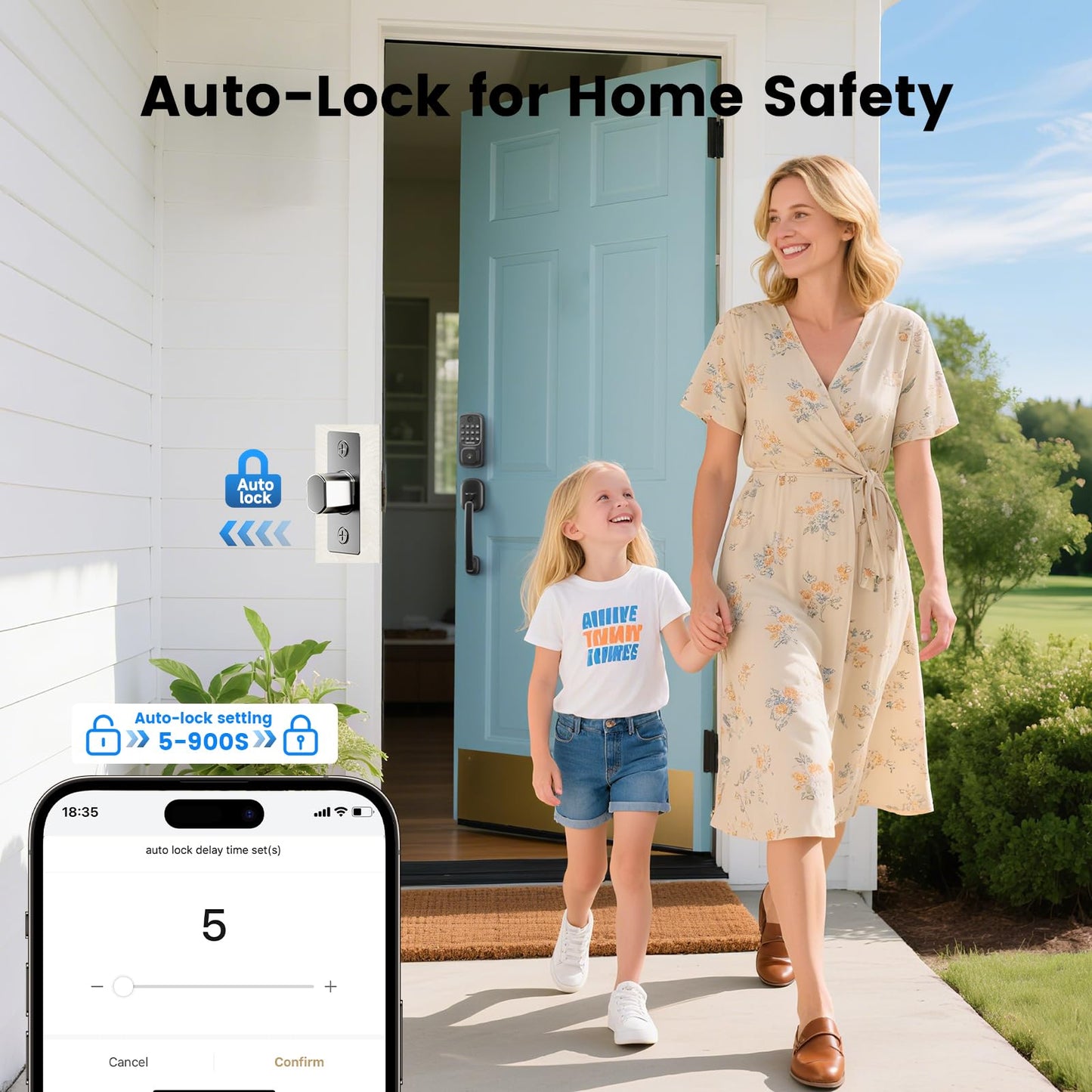 Smart Door Lock with Handle, Keyless Entry Door Lock Deadbolt Handle Set, Built-in WiFi Deadbolt Smart Lock for Front, Fingerprint, Keypad Code, App Control, Voice Control (Black)