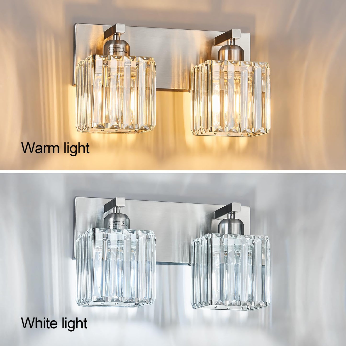 FDPBY Modern Vanity Light 3-Light Brushed Nickel Crystal Bathroom Fixture Model 002