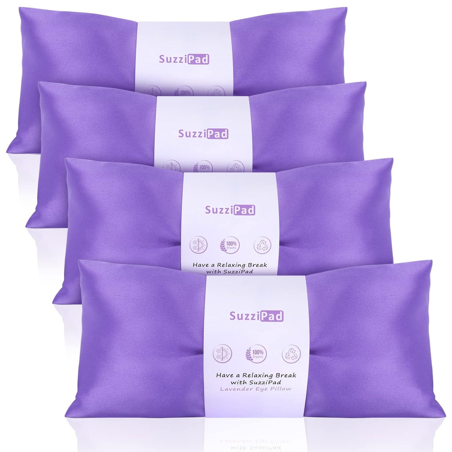 SuzziPad Lavender Eye Pillows for Relaxation with Aromatherapy, Weighted Mask for Sleeping, Hot & Cold Therapy Compress for Dry Eyes, Yoga Meditation Pillow, Purple, 4 Packs