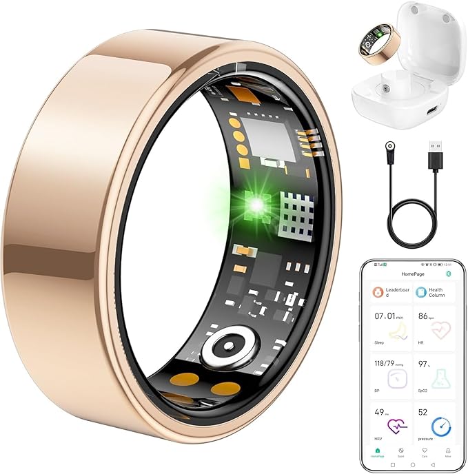 Ring Health Tracker for Women Men, Fit Ring with Heart Rate, Blood Oxygen, Sleep Monitor, Calories, Step Counter, IP68 Wat...