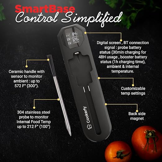 Meat Thermometer Digital Wireless –IP67 Waterproof, 48h Battery Life, Grill Thermometers with 820ft Range, Rechargeable Probe, Bluetooth Wireless Meat Thermometer for BBQ, Smoker, Oven