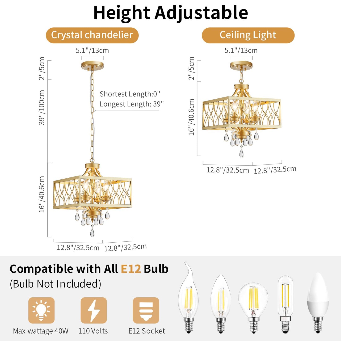 Farmhouse Crystal Chandelier Gold Modern K9 Crystal Ceiling Chandelier Lighting Fixture  Hanging Pendant Light Fixture  Kitchen Island Lighting For Dining Room Living Room Entryway Bedroom Hallway