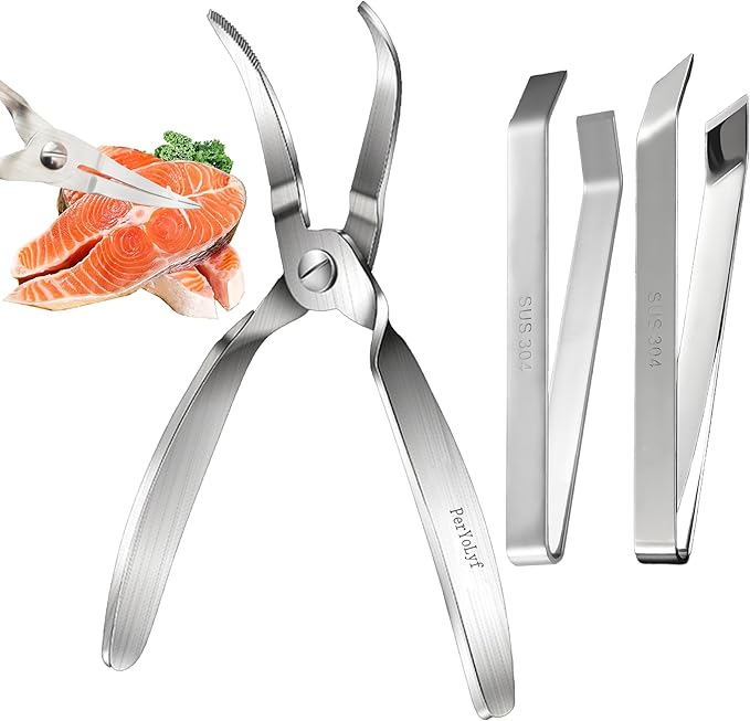 Fish Bone Pliers/Tweezers 304 Food Grade Stainless Steel Deboning Tool Kit for All Kinds of Fish（3 Pack）