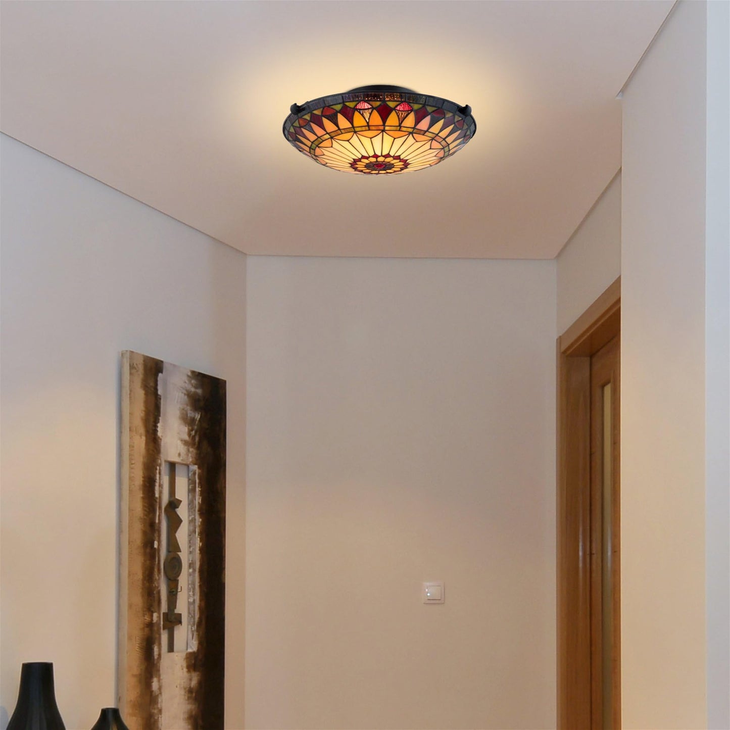 Kira Home Mateo 16 2-Light Tiffany Glass Flush Mount Ceiling Light  Black Finish