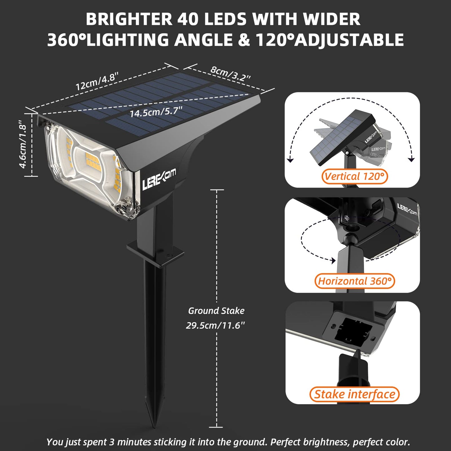 LEREKAM Solar Spot Lights Outdoor Landscape Lights, IP65 Outdoor Waterproof Spotlights, 40 LED's Outdoor Solar Lights for Yard Palm Trees Driveway Patio Pool 10 Pack