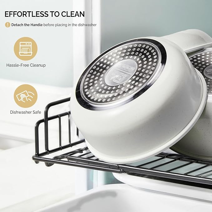 ROVSUN 22 Pcs Nonstick Pots and Pans Set, Cast Aluminum Kitchen Cookware Set with Detachable Handles, RV Kitchen Cooking Set and Utensils, Dishwasher Safe, PFAS PFOA & PFOS Free, Cream White