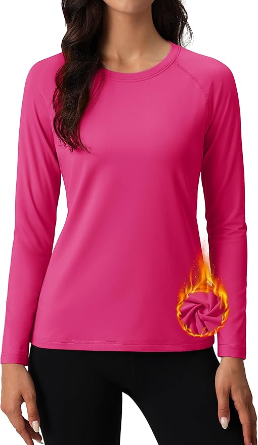 MAGCOMSEN Women's Thermal Shirts Fleece Pullover Long Sleeve Undershirt Tops Warm Workout Winter Base Layer