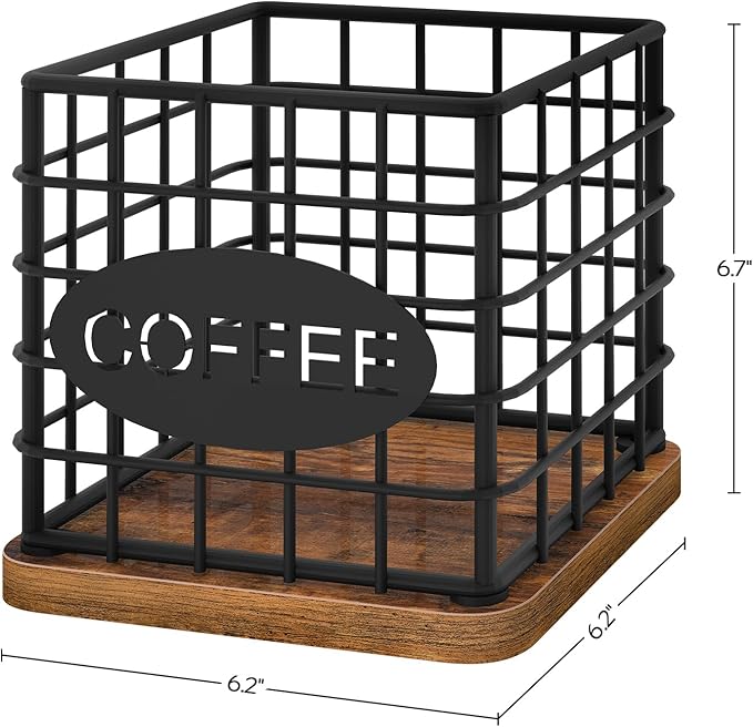 Coffee Pod Holder for K Cup, Large Capacity Coffee Pod Organizer, Versatile Coffee Capsule Storage Basket with Wooden Base, Rustic Brown KH10BR