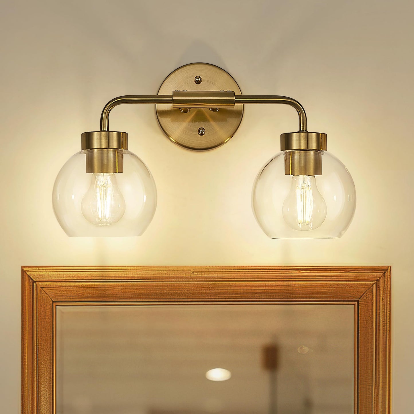 Zeyu 16 Inch Wall Sconce Lighting For Bathroom  Gold Bathroom Vanity Light  2-Light Vanity Lights With Clear Glass Globe Glass  Brushed Gold Finish  Zs62Bg-2W Bg