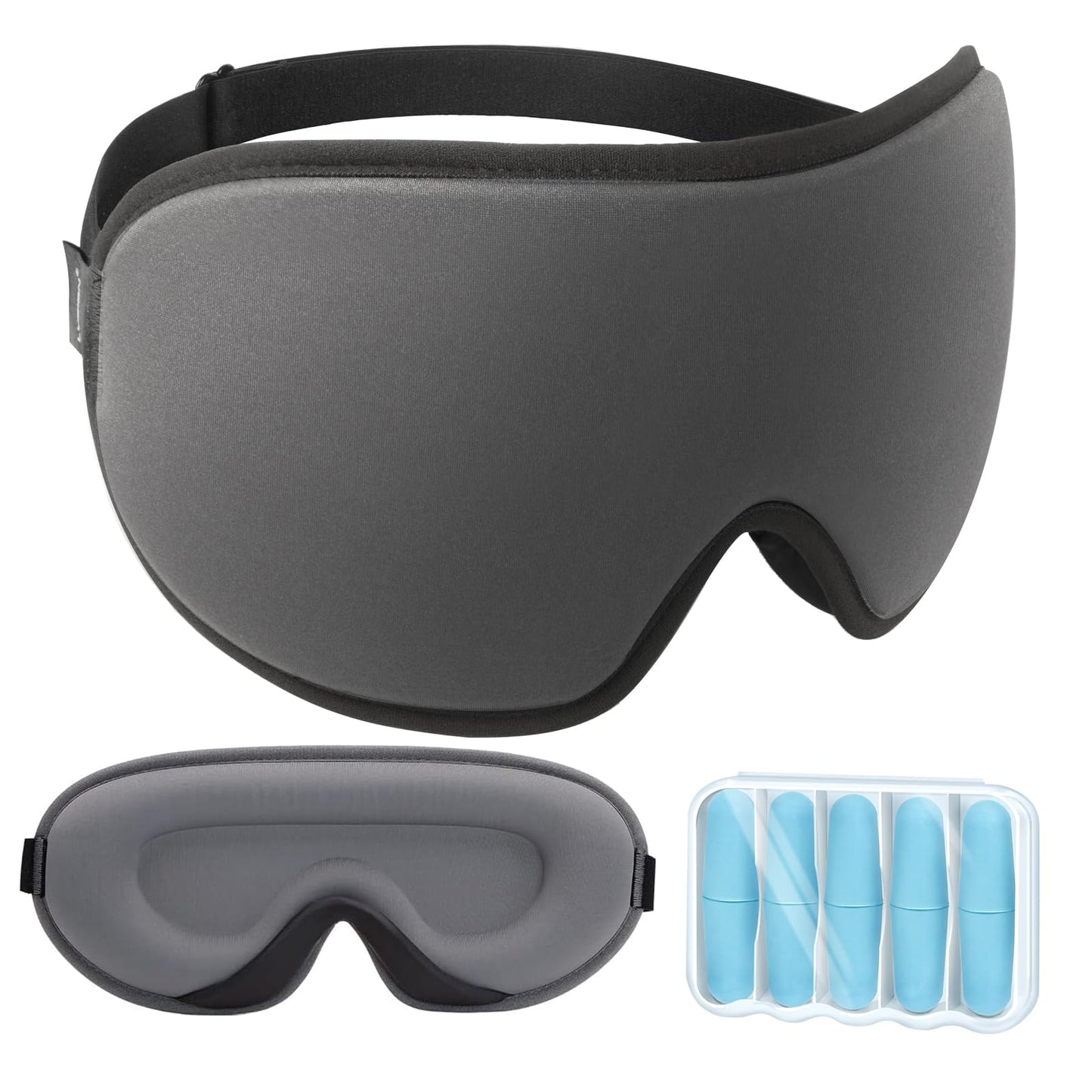 LYSIAN Cooling Sleep Eye Mask Men Women, 3D Night Blindfold Sleep Mask with Earplugs, Soft Pressure-Free Shade Cover for Travel, Yoga (Silver-Grey)