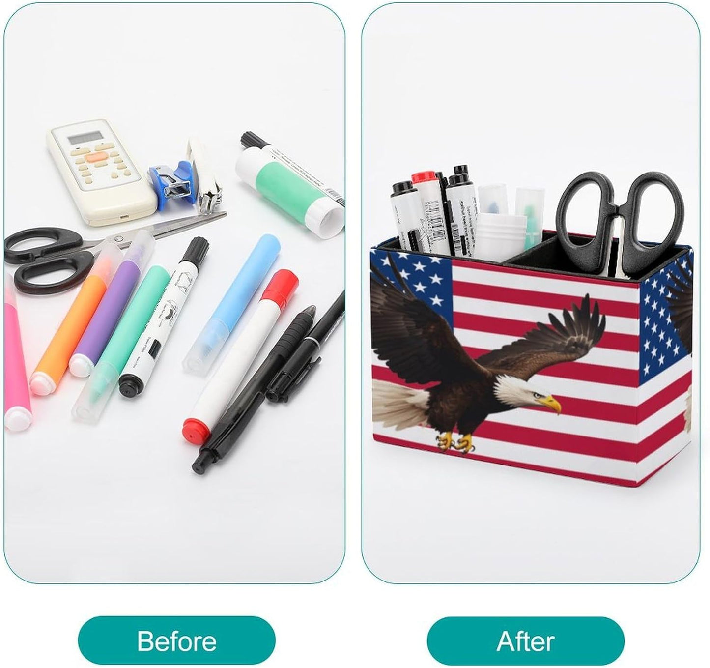 American Flag Eagles Lether Pen Holder for Desk Makeup Brush Holder Office Organizer Desk Accessory for School Office