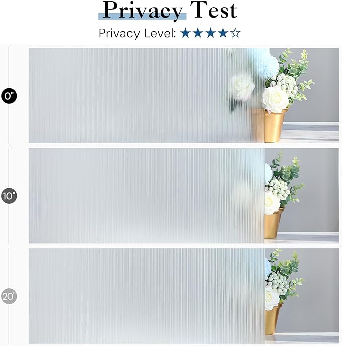 Haton Reeded Glass Window Privacy Film, Frosted Glass Window Film, Static Cling UV Blocking Stickers, Decorative Removable Cover for Bathroom Door Office, Non Adhesive 23.6" x 78.7"