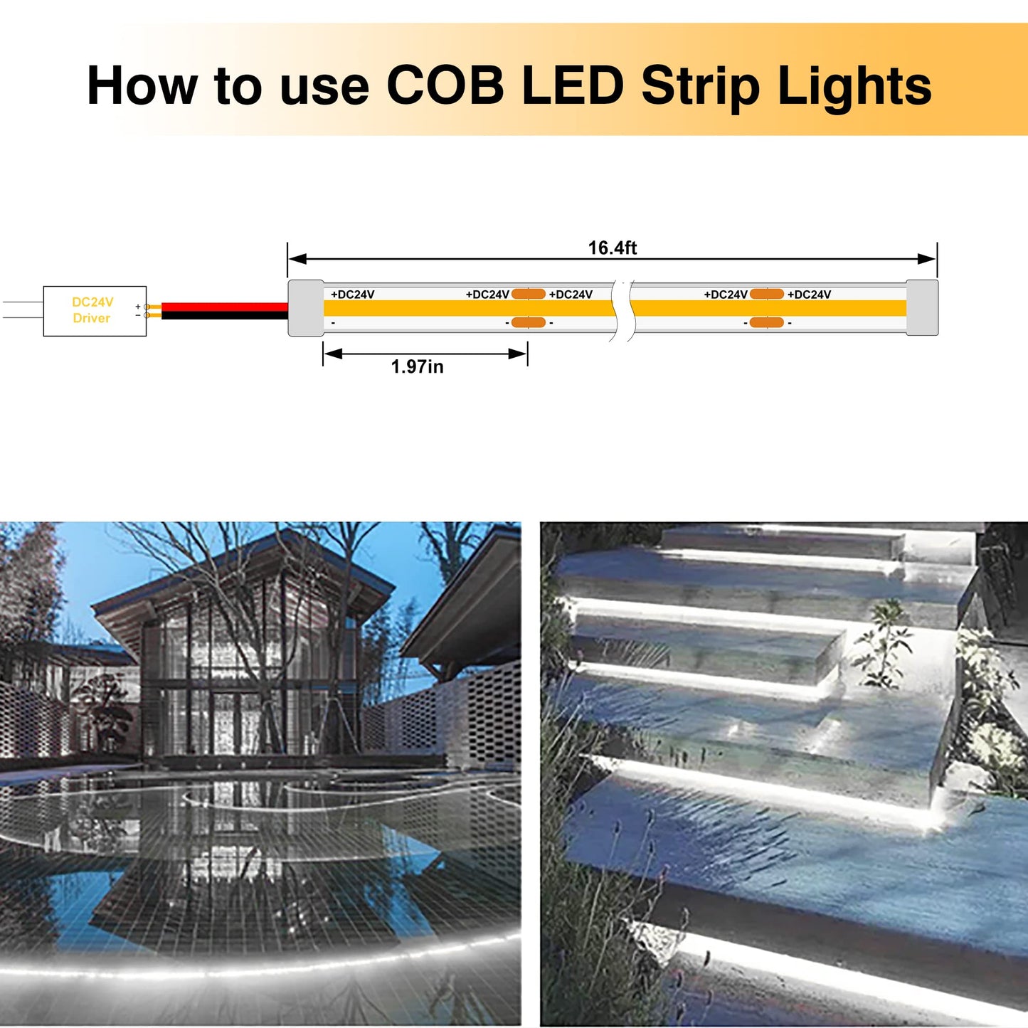 Pandery COB LED Strip Lights,24V Daylight White 6000K,Ip67 Waterproof led Light Strip,480LEDs/M,16.4ft/5M,CRI90+ Outdoor led Strip for Bathroom Decor,Pool,Garden(Power Not Included)