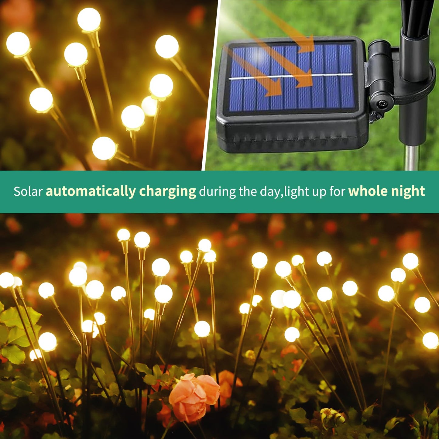 Vignuto Solar Lights Outdoor 80LED Waterproof 10 Packs Firefly Model Yellow