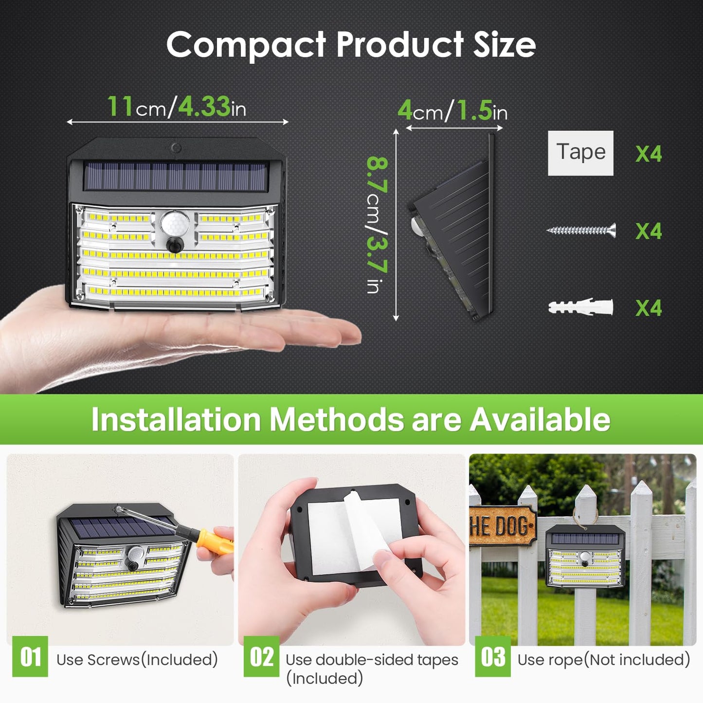 Claoner Solar Lights Outdoor [?? ????????/126 Led]  Wireless Motion Sensor Lights  Ip65 Waterproof Security Lights 3 Modes  270? Lighting Angle  Ultra-Bright Wall Lights For Deck Patio Fence Garage