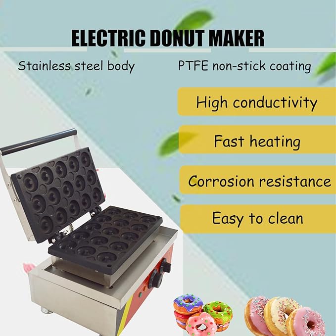 15pcs Mini Donut Maker Electric Mini Donut Maker Double-side Heated 0-300 Non-stick Coating Donut Maker for Kitchen Dessert Shop