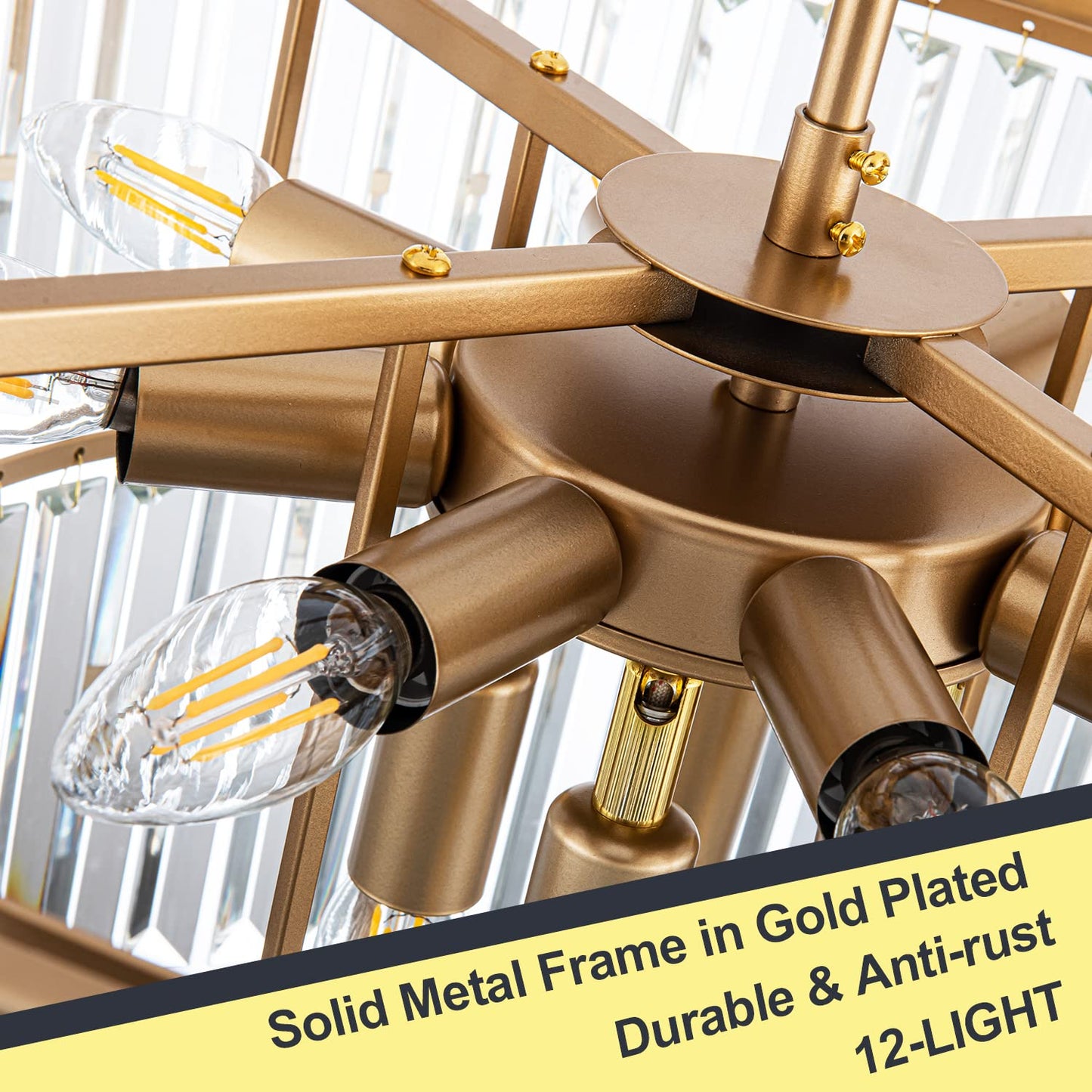 Brfaixla 12-Light 23.64 Gold Modern Crystal Chandelier Crystal Pendant Chandeliers Light Fixture 3-Tier Hanging Lighting For Living Dinning Room Bedroom Foyer