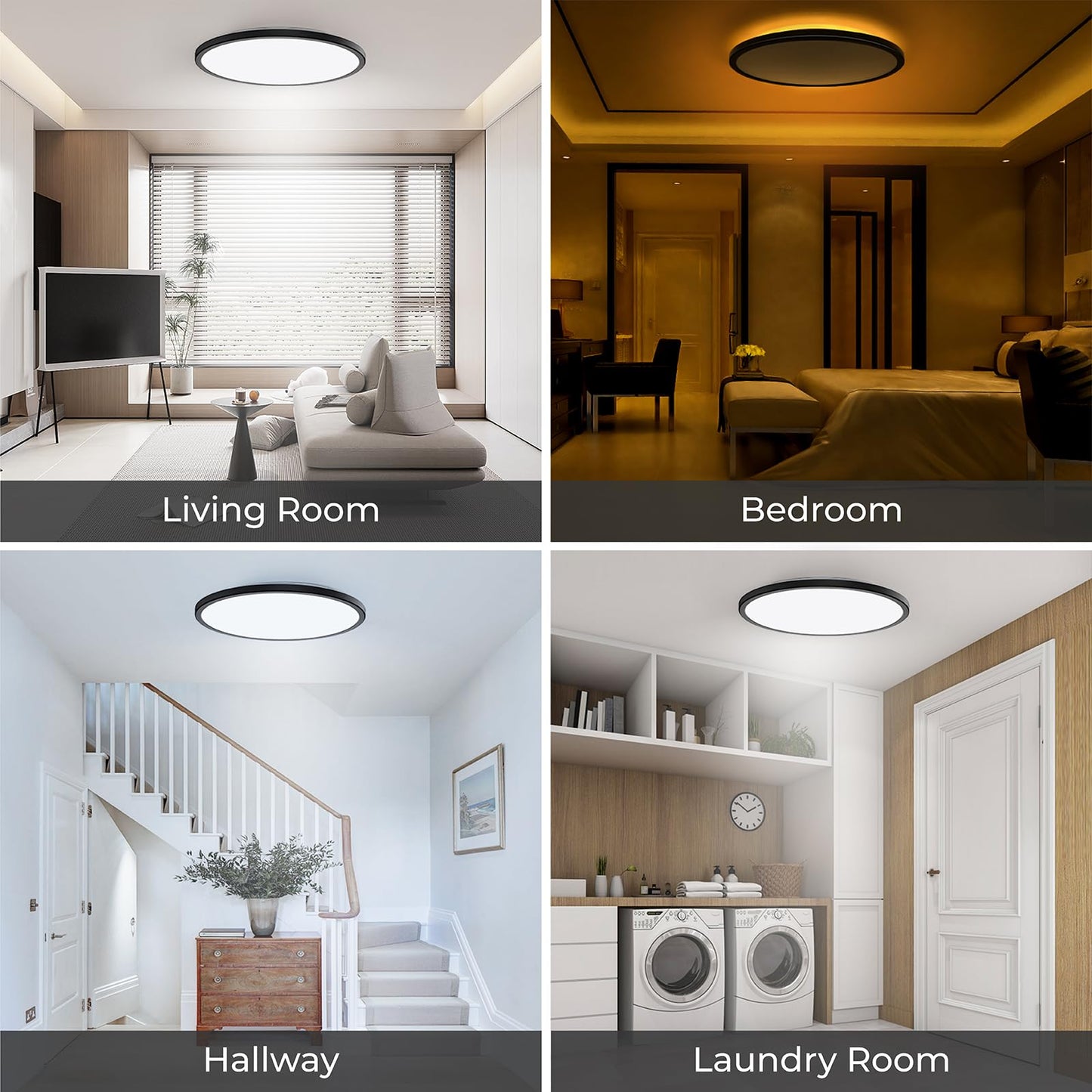 Matane 15.4In Dimmable Led Flush Mount Ceiling Light With Night Light  36W Ceiling Lighting Fixture  3000K/4000K/5000K Selectable  Low Profile Ceiling Lights For Bedroom  Kitchen  Hallway  Black