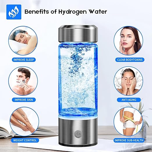 Hydrogen Water Bottle, Hydrogen Water Bottle Generator,3Min Quick Electrolysis,Can Produce A High Concentration of 1600 PPB Hydrogen, Suitable for Family Travel Back to School Supplies (Silver)