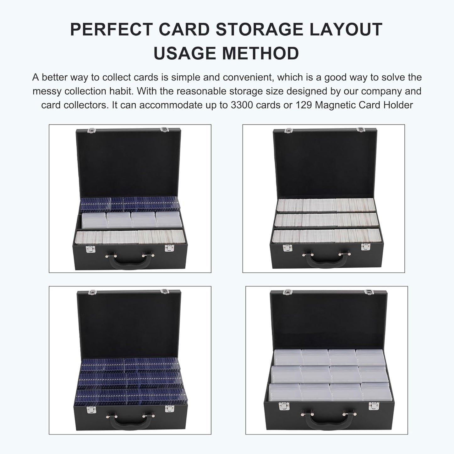 Card Storage Box for Trading Cards，3300+ Card Deck Case for Trading Cards,Leather Closure Commander Card Storage Box,Protectors Fit for YuGiOh, MTG and Sport Cards. (Black, 3300+)