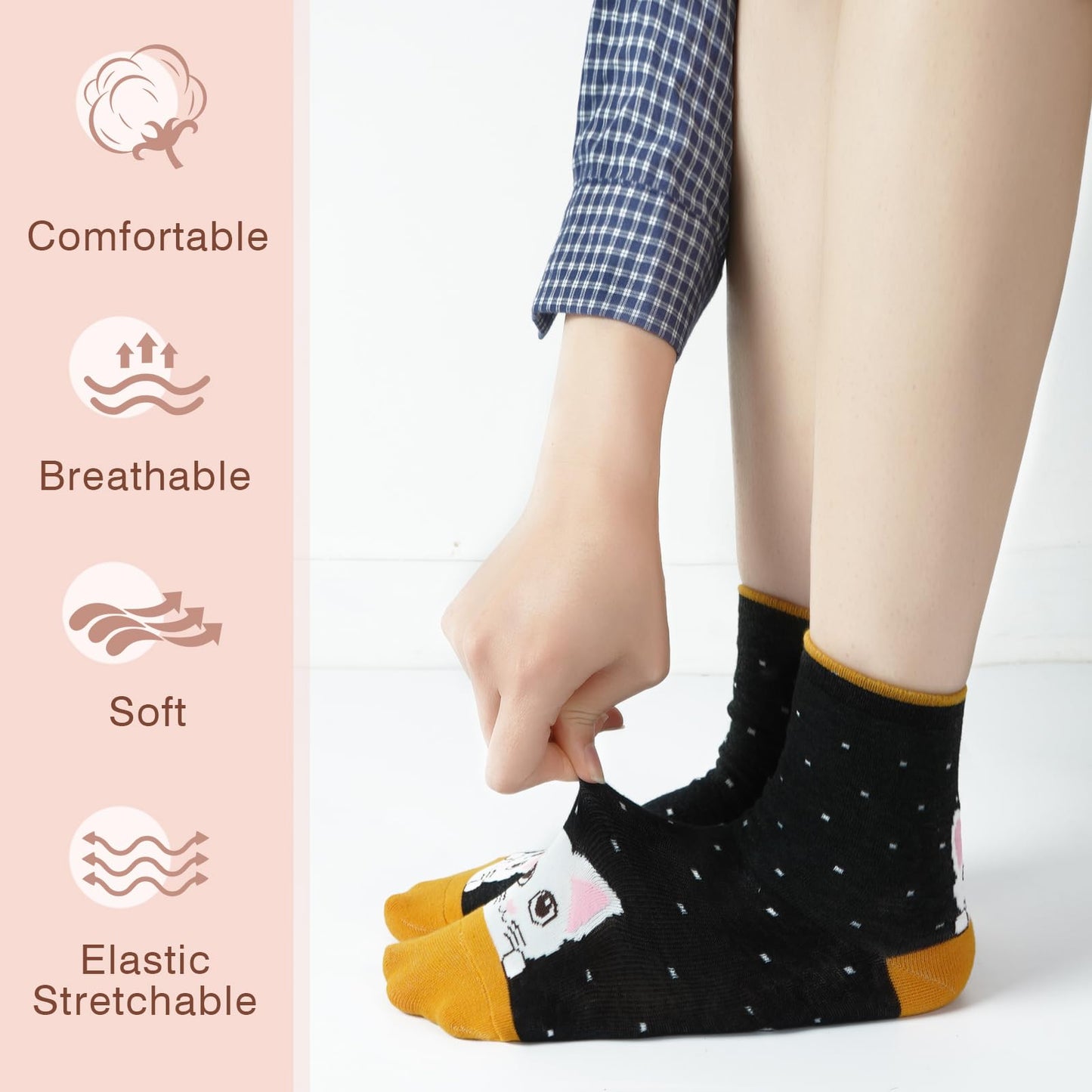 YOYOU Cat Socks for Women, Funny Cute Animal Crew Sock, Patterned Novelty Quarter Socks 5 Pair