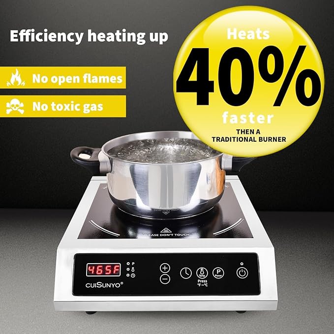 Commercial Induction Countertop Burner 3500W Professional Portable 240V Induction Cooktop 10 Power Levels with 12 Timer Settings 140-465°F and LCD Screen Stainless Steel Electric Stove