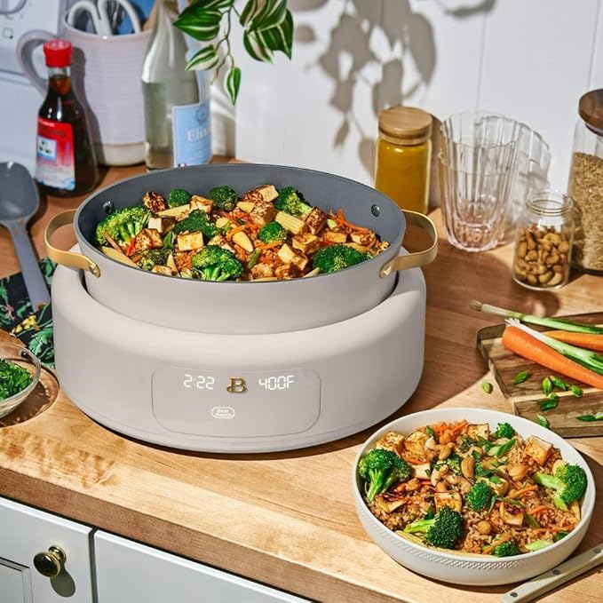 Beautiful 10-in-1 6-Qt Programmable Multi-Cooker with Oven-Safe Pot & 7 Presets – Slow Cook, Rice, Steam, Sauté (Porcini Taupe)