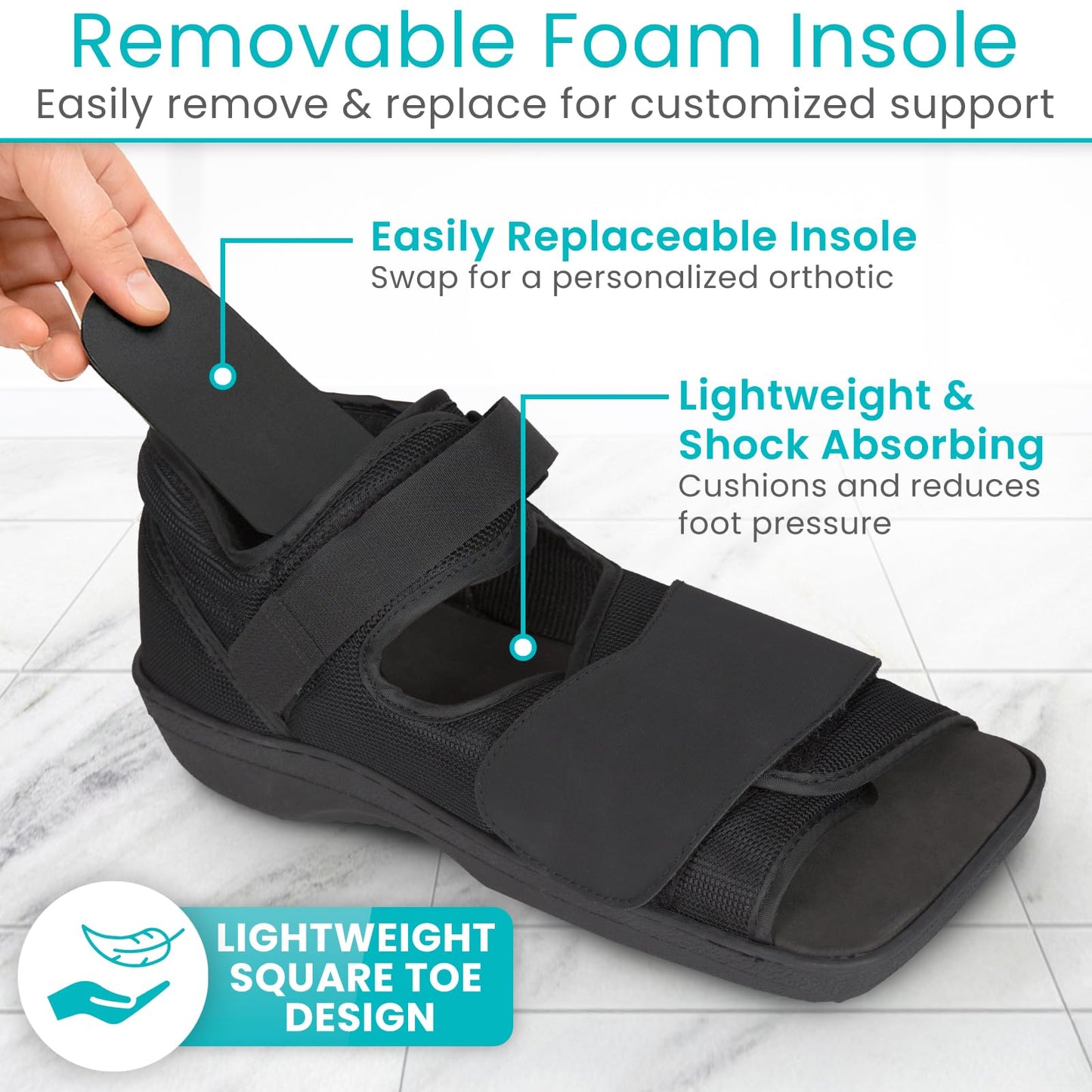 Vive Post Op Shoe - Lightweight Medical Walking Boot with Adjustable Strap - Orthopedic Recovery Cast Shoe for Post Surgery, Fractured Foot, Injured Toes, Stress Fracture, Sprains - Left or Right Foot