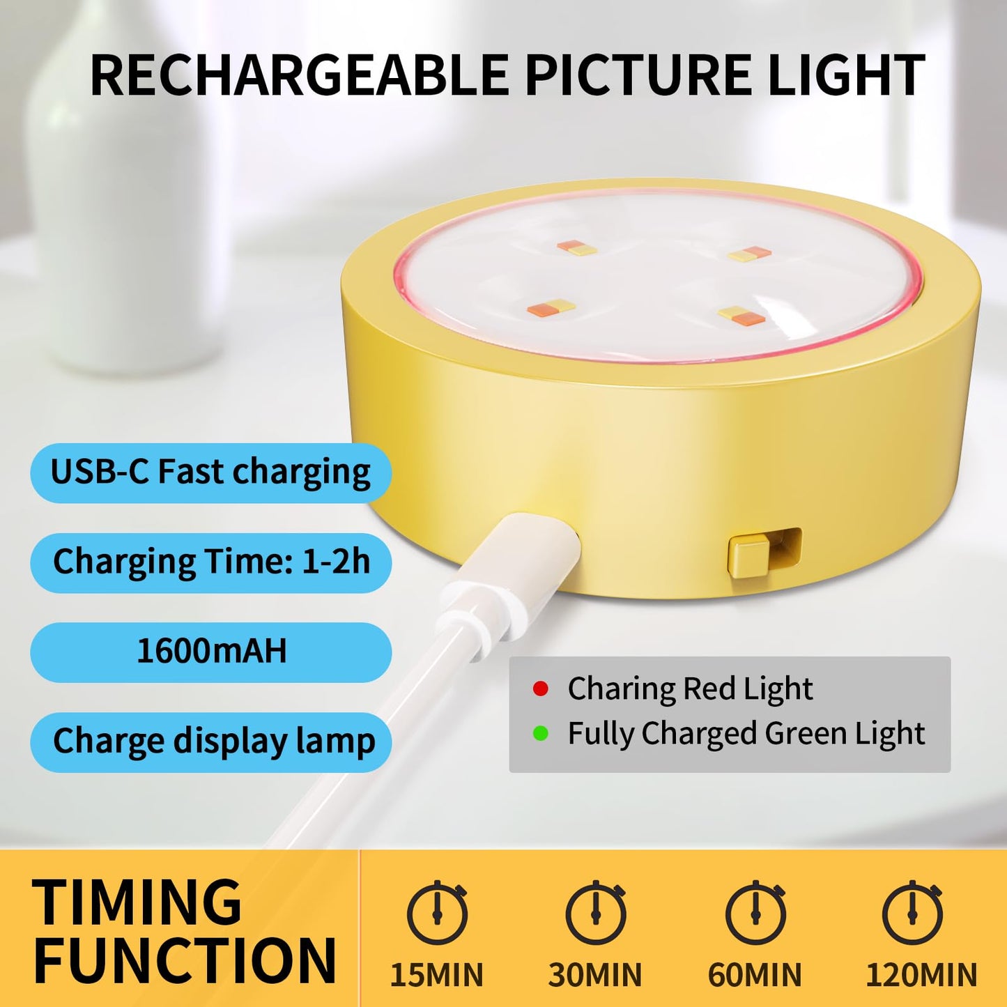 Narotood Picture Lights, 6 Pack, Rechargeable Battery Operated, Wireless Magnetic, Remote Control, Golden, Model 6BHD00012
