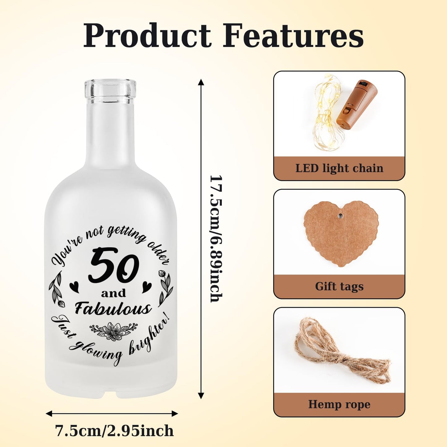 Vetbuosa 50Th Birthday Gifts For Her Him - Led Bottle Decorative Light 50 Years Old Gift For Women  50Th Birthday Decorations For Mum Friends Sister Wife