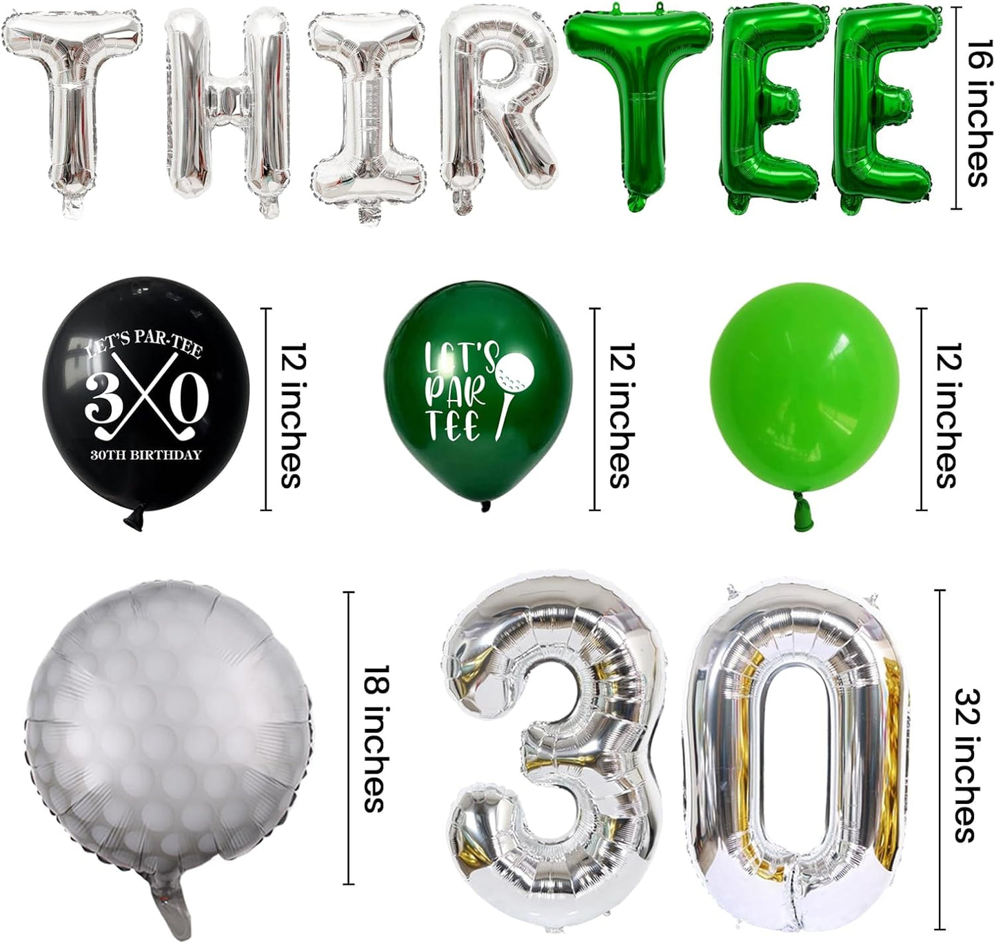 30th Birthday Decorations for Him, Golf 30th Birthday Party Decoration Themed for Men Thirty Birthday Decor Banner Set Durable 30 Number Balloons