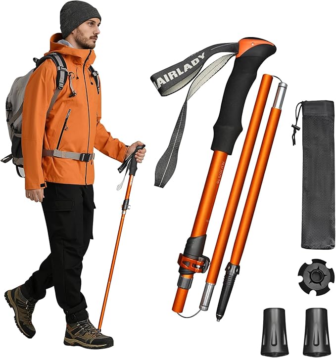 Deepfeel Collapsible Trekking Pole Adjustable Hiking Pole - Aluminum Alloy 7075 Walking Stick with Telescopic & Foldable T...