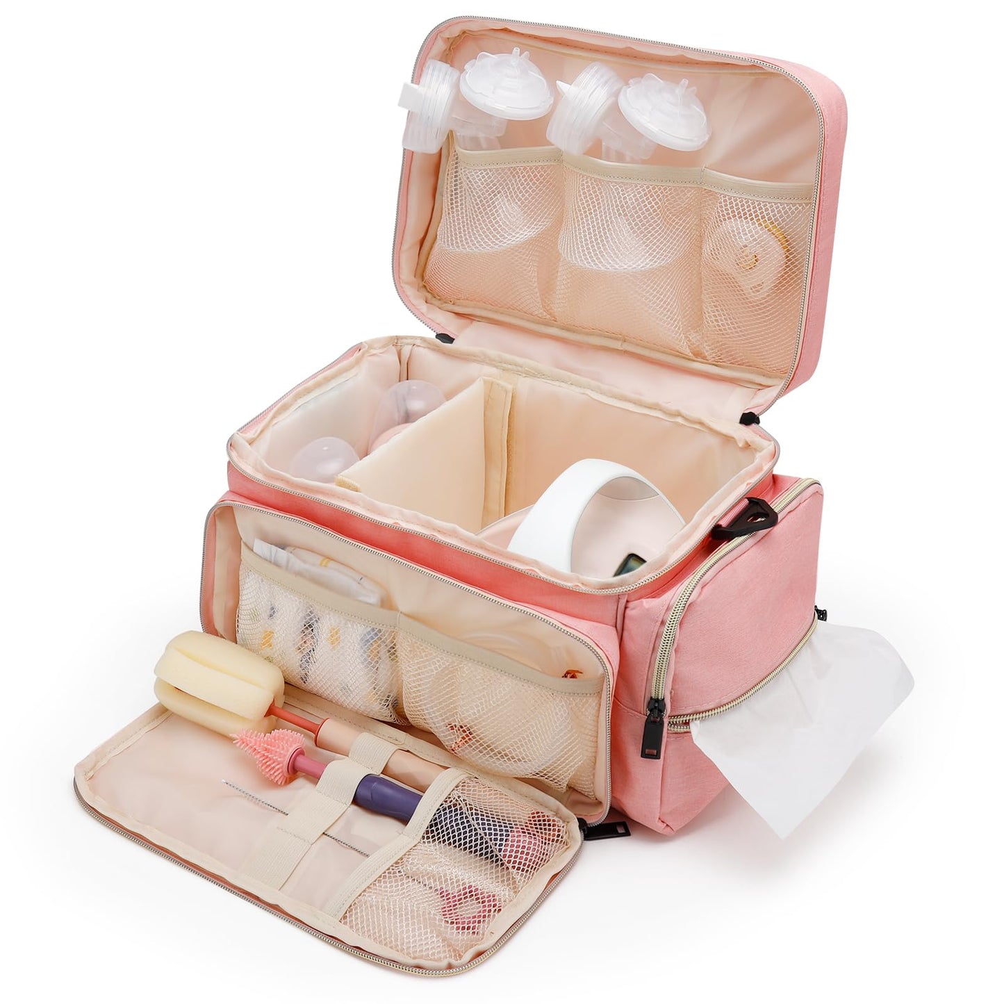 Breast Pump Bag Fit for Spectra S1 and S2, Pumping Bag with Waterproof Mat for Pump Accessories, Portable Pump Carrying Case for Work, Travel and Family Use, Pink