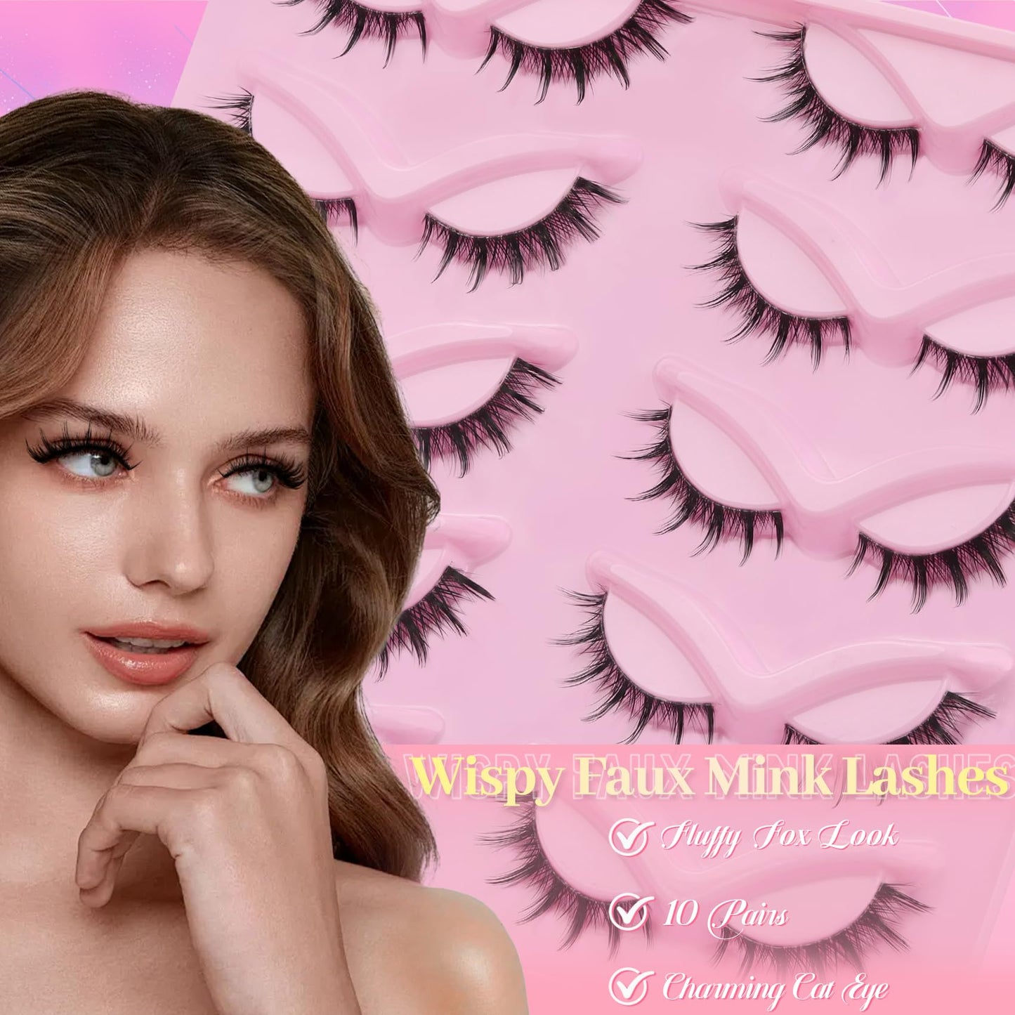 Ahrikiss Anime Lashes Manga Lashes False Eyelashes Doll Eye Natural 3D Spiky Lash Wispy Faux Mink Cat Eye Lashes Clear Band Stri