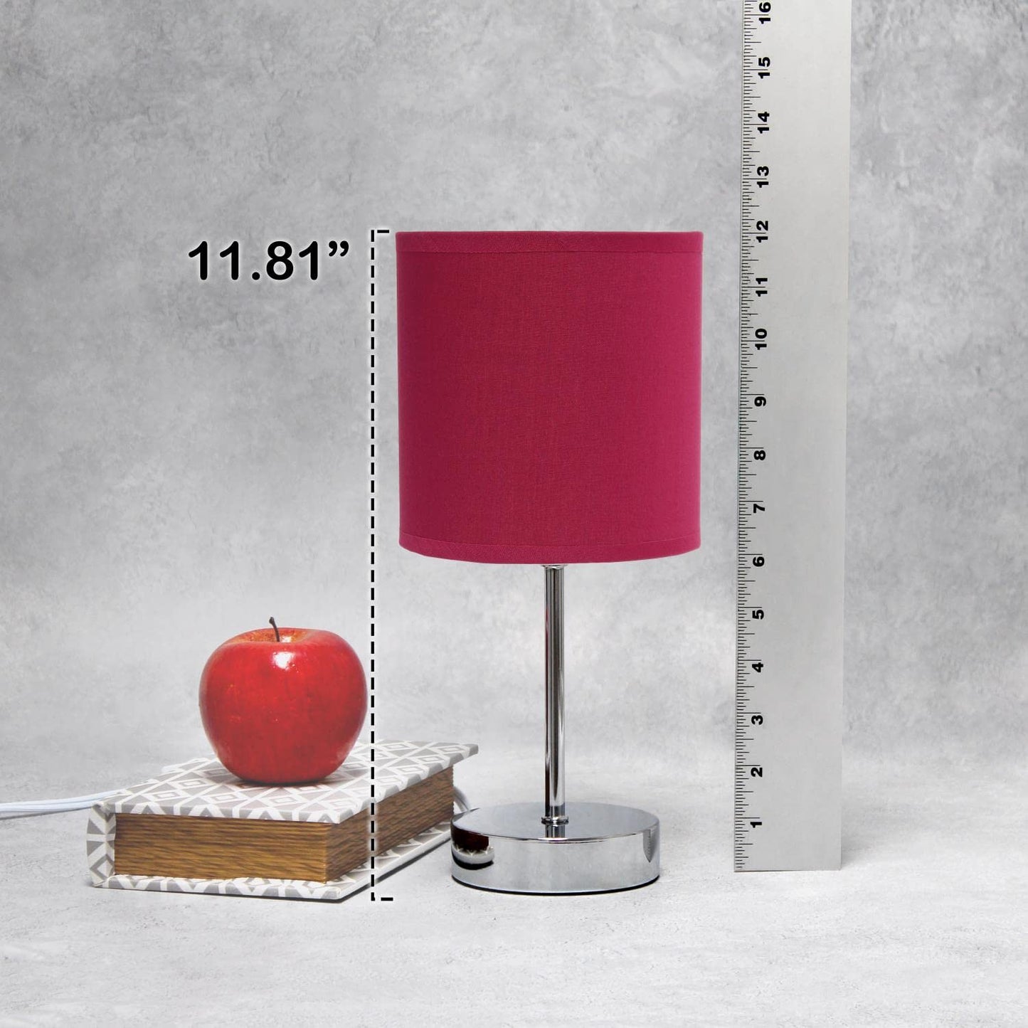 Creekwood Home Metal Stick Bedside Table Lamp, 11.81 Chrome With Fabric Drum Shade, Brushed Nickel/Wine, Model 1270-Cwt-2003-Wn