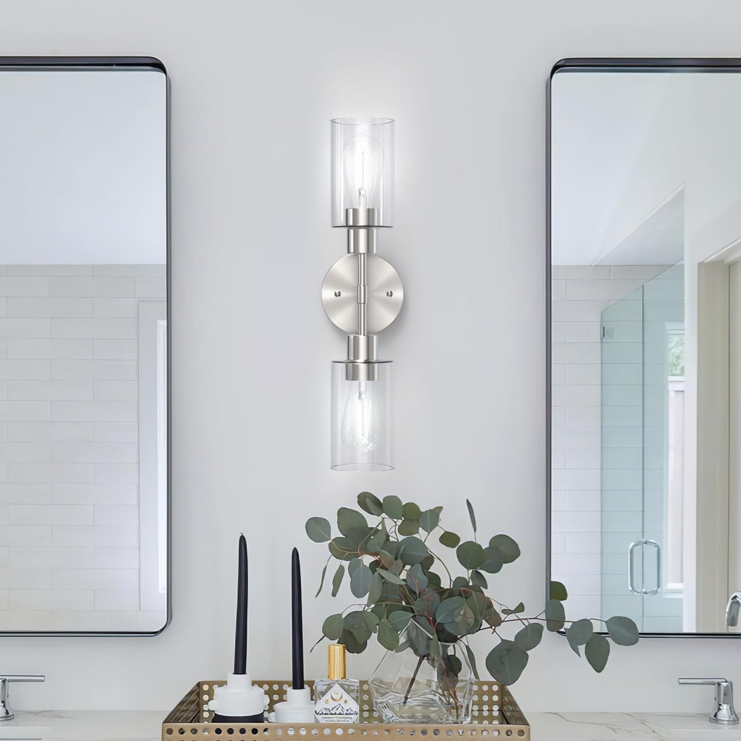 Espird Bathroom Light Fixtures 2 Light Brushed Nickle  Bathroom Vanity Lights Over Mirror  Bathroom Sconces Wall Lighting Farmhouse Vanity Light  Modern Vanity Lights With Clear Shades