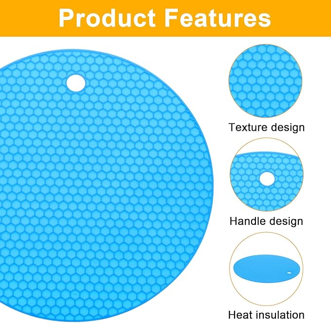 uxcell 4pcs Silicone Jar Opener Pads, 17.5cm/7" Texture Can Opener Multipurpose Round Bottle Lid Opener Non-Slip Coasters for Weak Hands Seniors Children, Blue