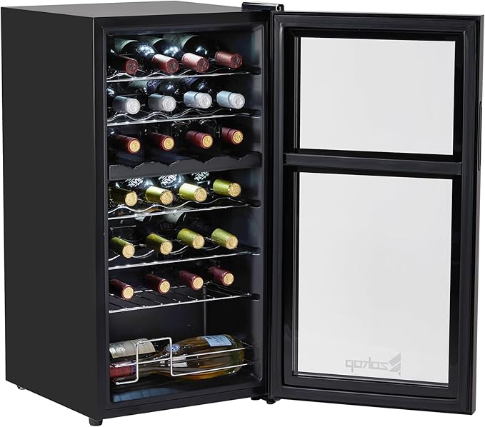Winado 28-Bottle Dual Zone Compressor Wine Cooler, Freestanding Compact Mini Wine Fridge with Adjustable Temperature, Digital Control & Removable Shelves for Wine Storage