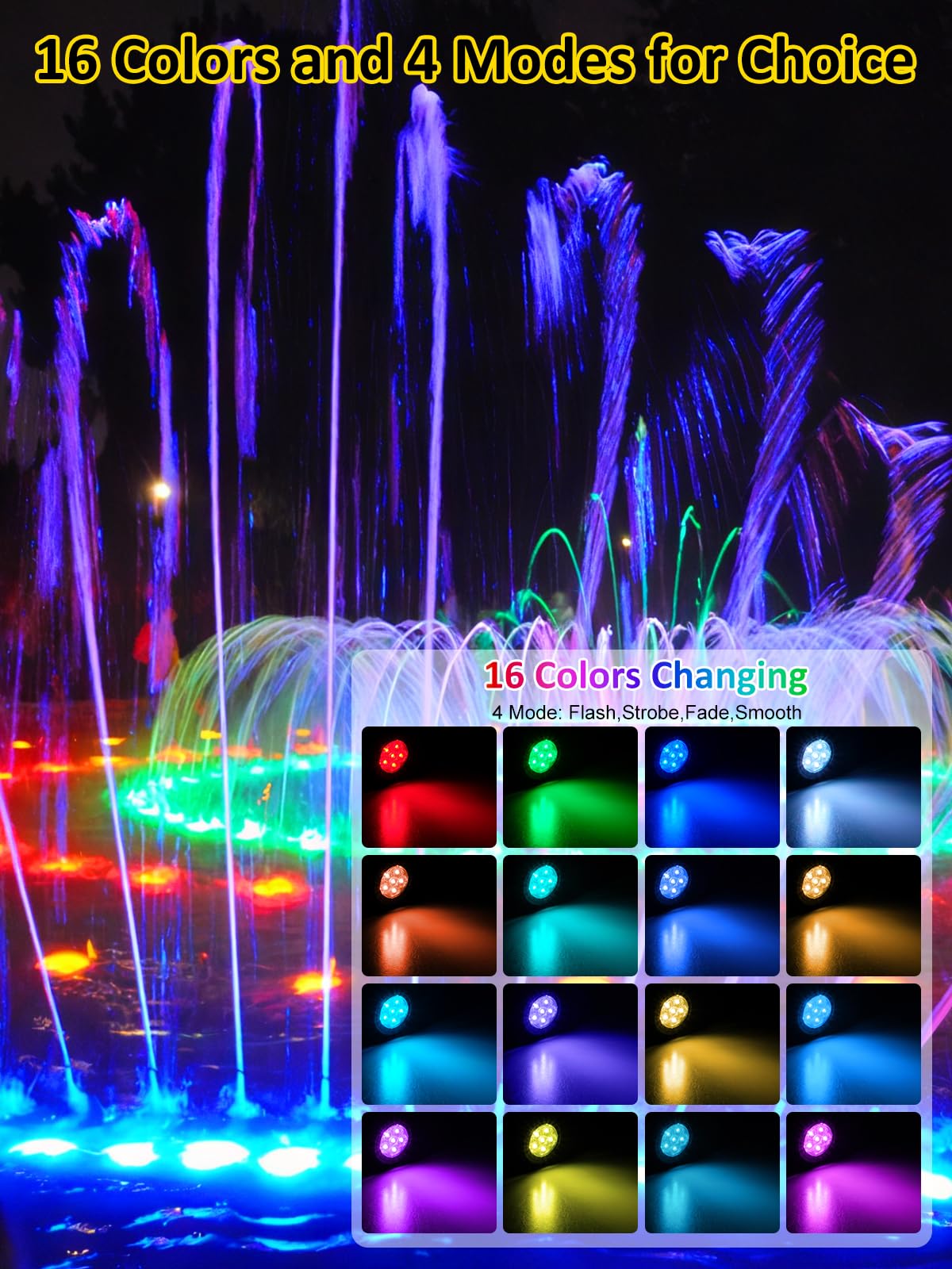 T-SUN Underwater Pond Lights, 6-Head Multicolor LED, IP68 Waterproof, Remote Control, for Koi Pond and Aquarium, Model TS-F2220-V2