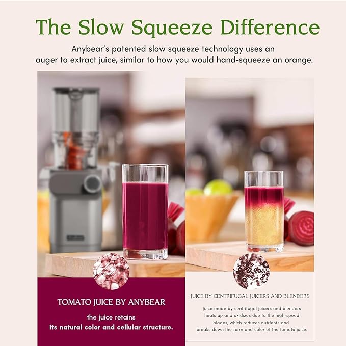 Anybear Cold Press Juicer, 200W Slow Masticating Juicer 4.3" Large Feed Chute Fit Whole Fruits Vegetables | Upgraded Auger | Tritan Materials | BPA Free | Easy to Clean with Brush (Silver)